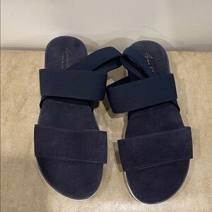 Women’s Navy Suede Slide Sandals - Casual Strappy Comfort